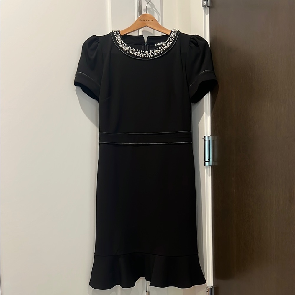 Karl Lagerfeld Black Embellished Ruffled Mini Dress